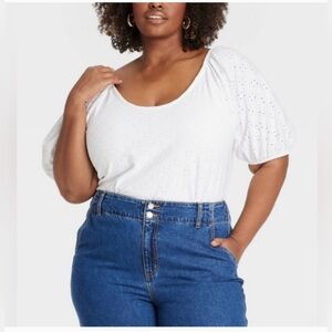 2 For $20 Ava & Viv White Eyeletโ Blouse Plus Lightweight 3x Boho, Minimalist